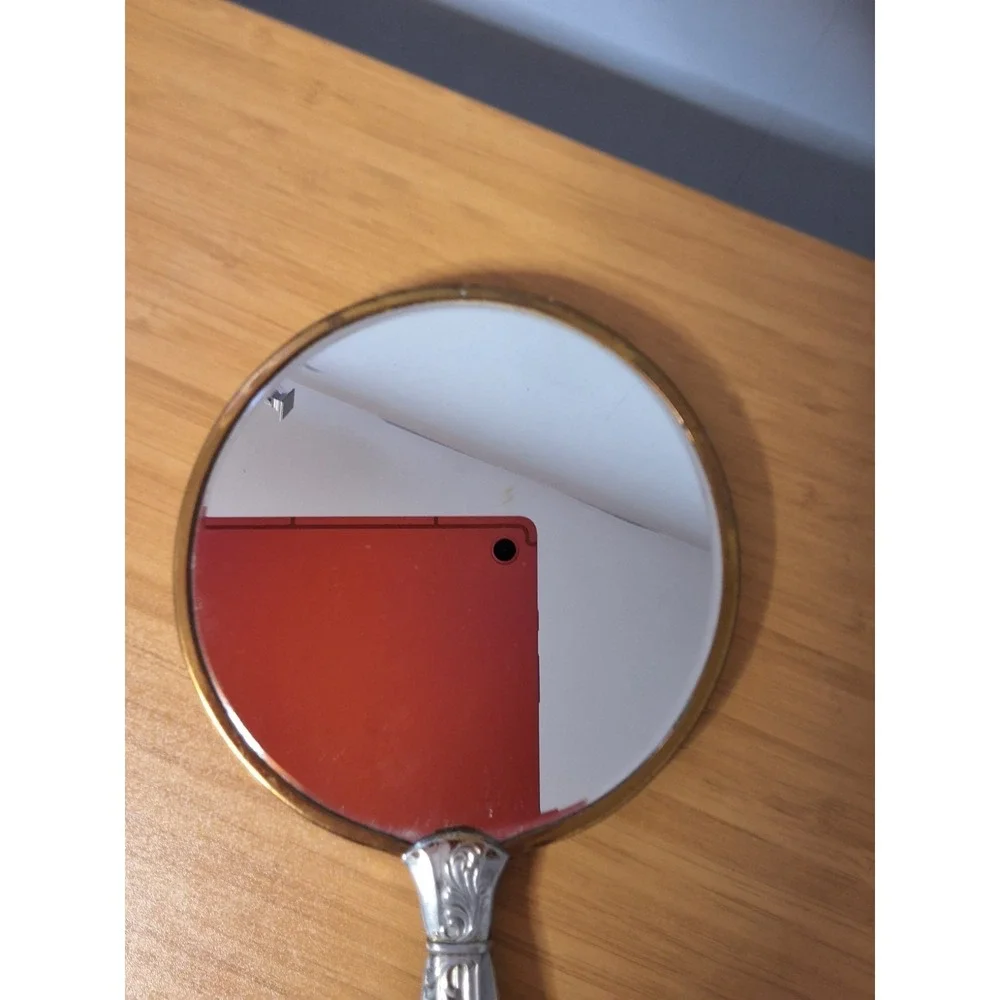 Vintage Hand Mirror‎ Embroidered Metallic Gold. 12